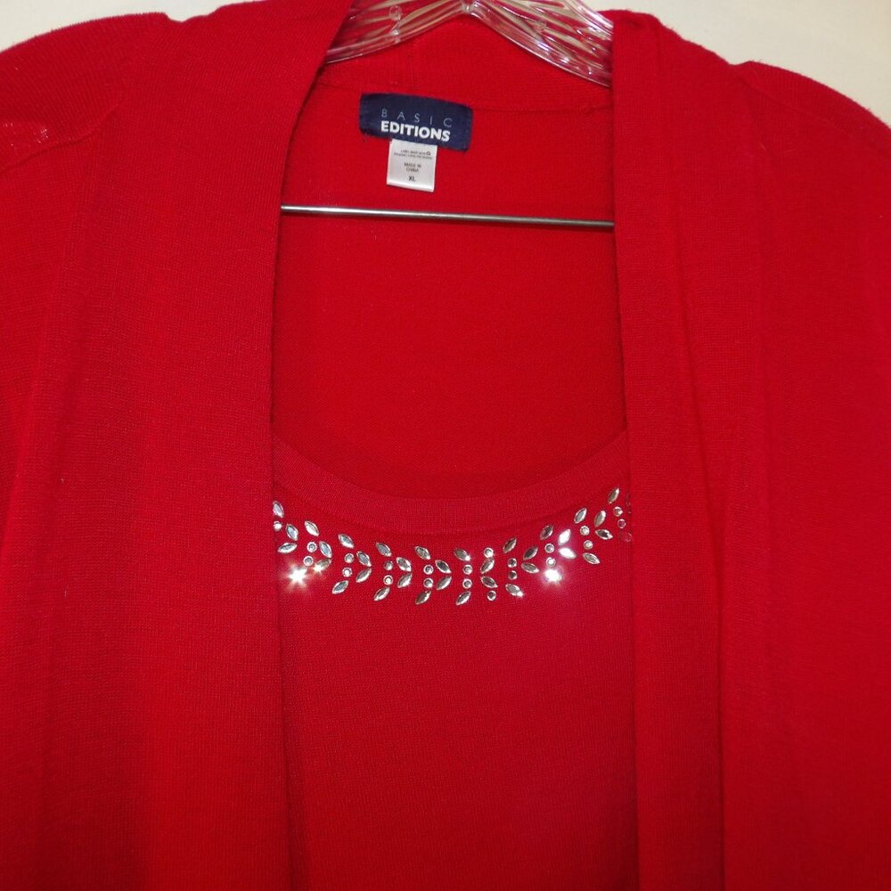 Basic Editions Red Embellished Twofer Sweater Sz … - image 2